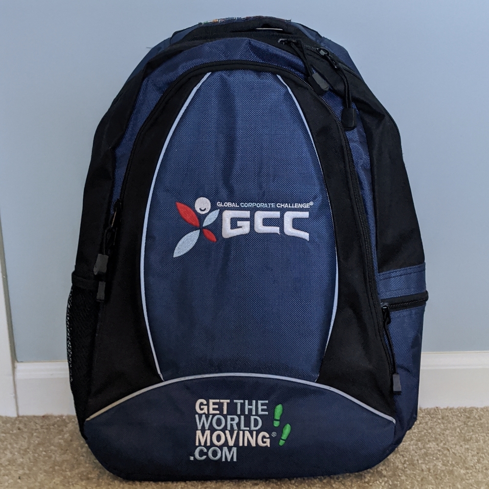 New navy and black backpack
